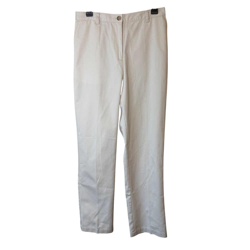 Lands End Womens 8 High Rise‎ Straight Leg Pants Beige Chino Elastic Back New